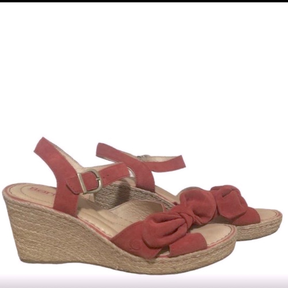 💋 Born Pin up retro red bow Cascade CQL18 Ankle strap Wedge Sandal Women's S10M